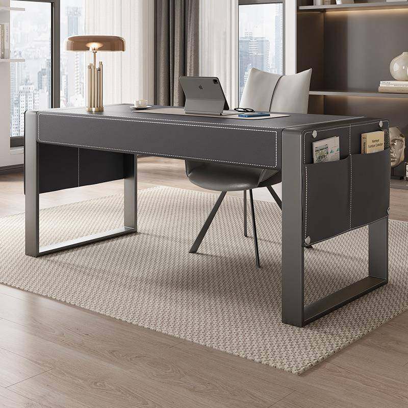 书桌意极简书房家马鞍皮式办公实木桌设计师简DVW约现代轻用奢电