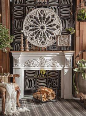 美复壁炉KX-64798客厅装饰柜别墅法做式白色旧雕花假壁炉家用摄影