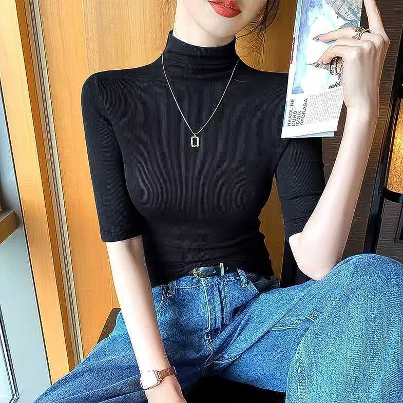 半高领中袖t恤女打底衫内搭2026
