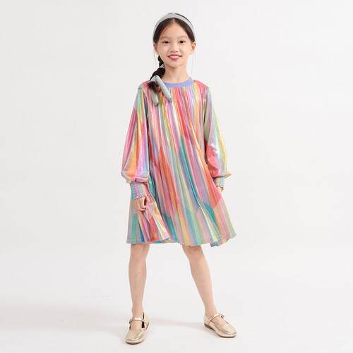 复古宫廷彩虹儿童连衣裙女童春季