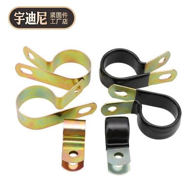 镀锌线卡单管夹片Q686浸塑R型弹性油管卡箍管箍管卡管子吊装包胶F