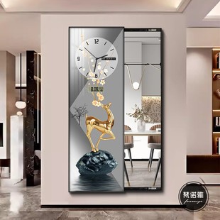 隐藏式 饰画入户走廊过道隐形试衣镜带钟表可遮挡推拉镜子 全身镜装