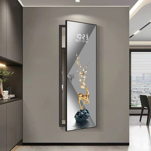 现代轻奢隐藏式 全身镜LED雷达感应数显时钟玄关画隐形穿衣镜壁画