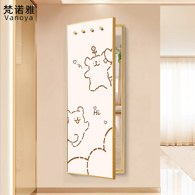 隐藏式玄关全身镜推拉装饰画带挂钩翻开门镜子家用穿衣镜遮挡挂画