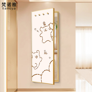 隐藏式玄关全身镜推拉装饰画带挂钩翻开门镜子家用穿衣镜遮挡挂画