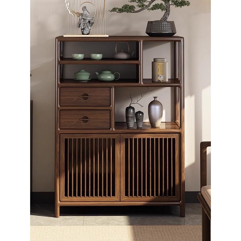 新中式乌金木博古架茶室边柜茶叶茶柜多宝阁置物架实木展示柜矮柜