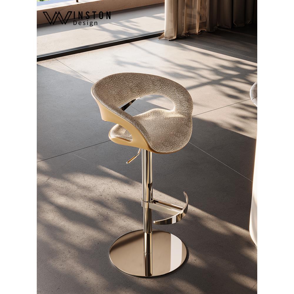 现代简约高端吧台椅酒吧高脚凳设计师家用升降旋转岛台椅子巴凳