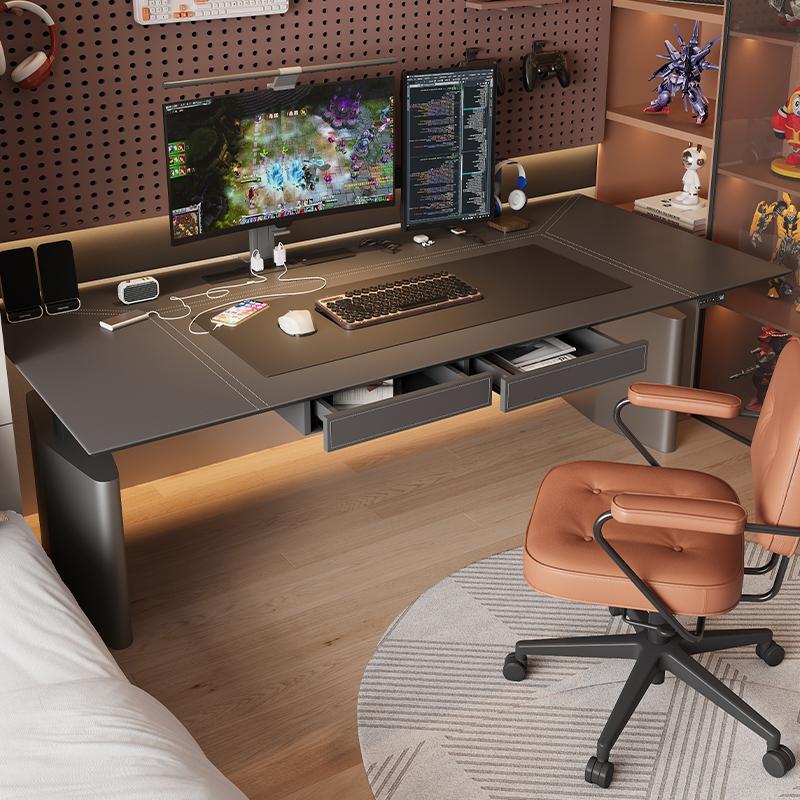 电动升降桌电脑桌家用台式站立式黑色皮卧室书桌办公桌电竞桌AL29