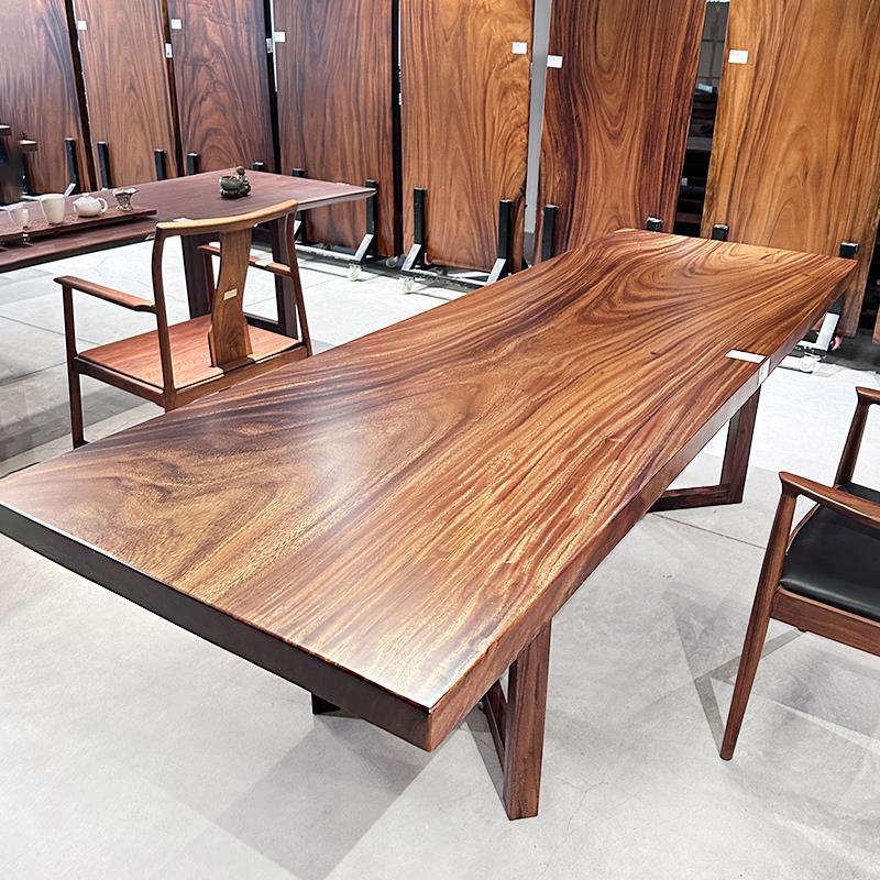 北美黑胡桃木大板茶桌原实木书桌办公桌书房工作台长桌家用餐桌子