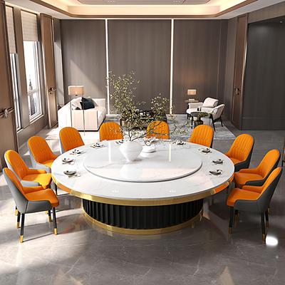 酒店会所包厢电动大圆桌20人岩板转盘火锅桌别墅家用高端定制餐桌