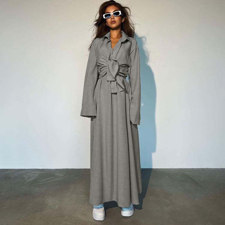2025women clothes尚宽松长袖衬衫背心长裙两件套衬衣连衣裙套装