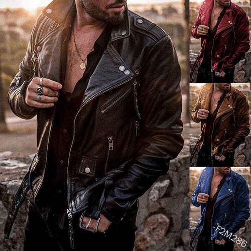 2025men clothes款男士皮衣wish外贸时尚修身立领机车皮衣F2M286
