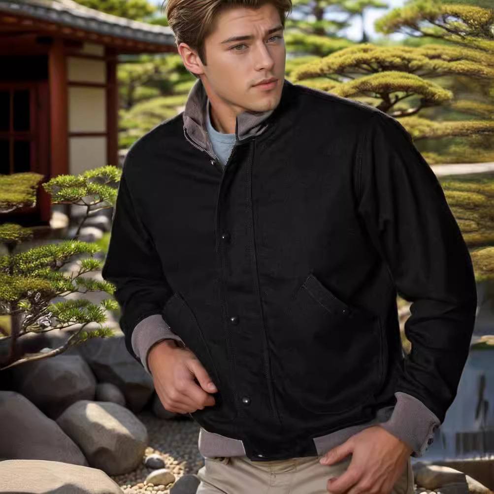 2025men clothes外贸独立站亚马逊男装夹克外套罗纹拼接立领上衣