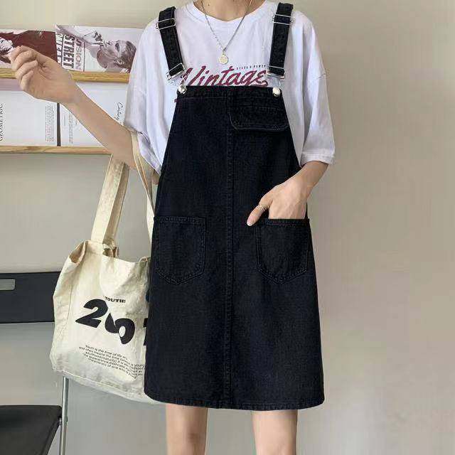 2025women clothes瘦黑色牛仔背带裙女夏氛围感吊带连衣裙短裙子