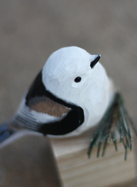 热销鹿妖商店 肥啾鸟木雕 生日礼物 北长尾山雀手工摆件 银喉长尾