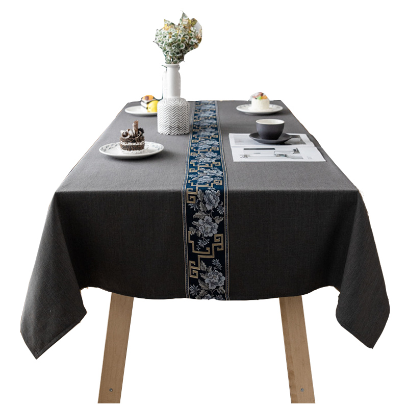 热销新中式餐桌布可定制会议桌布深色餐厅家用茶几长方形现代简约