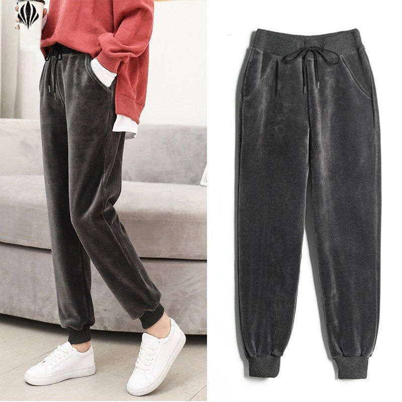 薄款/加绒运动裤女丝绒大