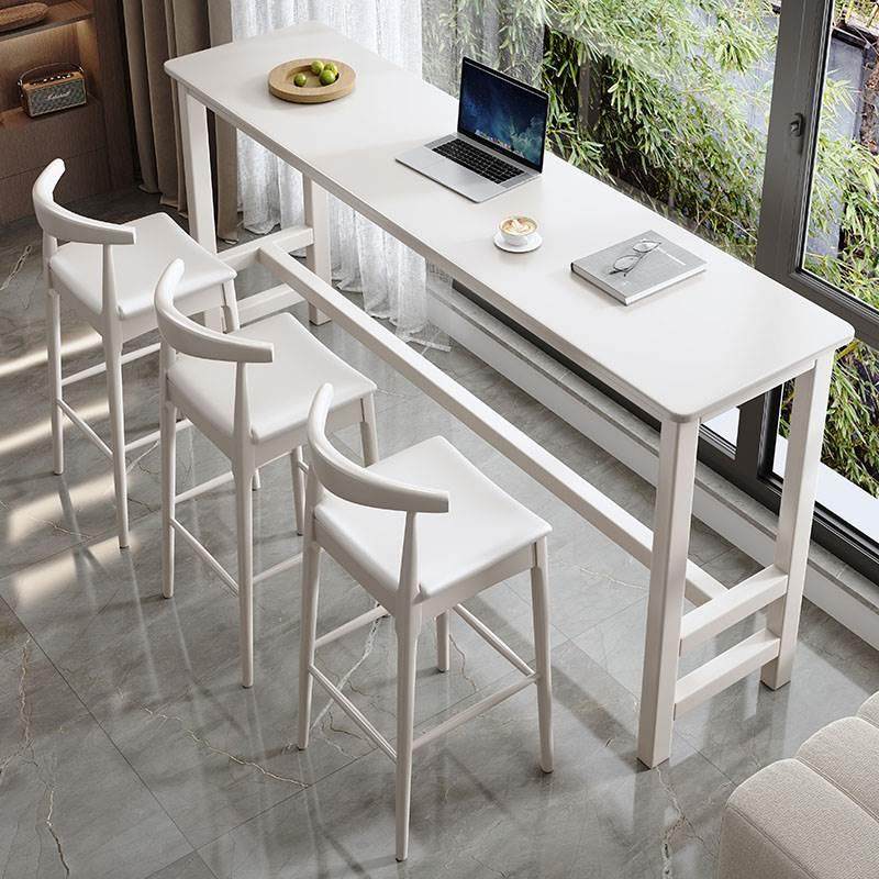 全实木阳台吧台桌休闲靠墙长条桌子奶茶店酒吧咖啡厅高脚桌椅组合