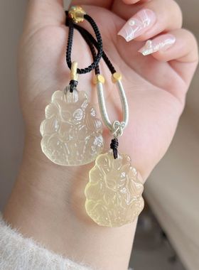 天然粉黄水晶九尾狐狸吊坠简约招桃花百搭小众新中式项链毛衣链