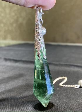 天然水晶灵摆 全绿萤石水晶灵摆吊坠套链 水晶挂件 毛衣链