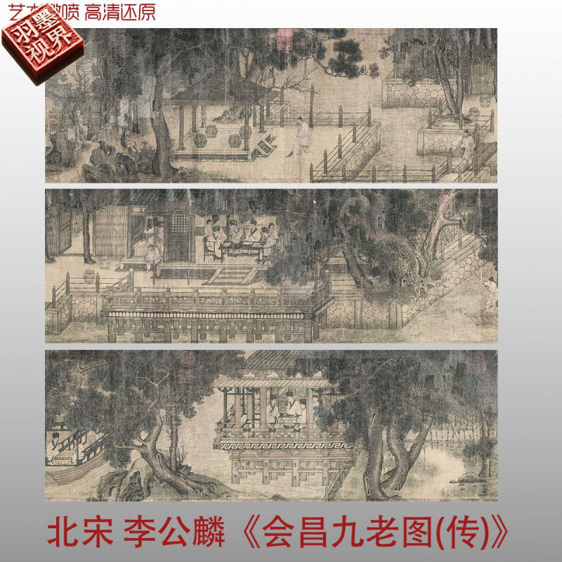 北宋李公麟会昌九老图(传)微喷复制宋代人物画临摹底稿画稿范本