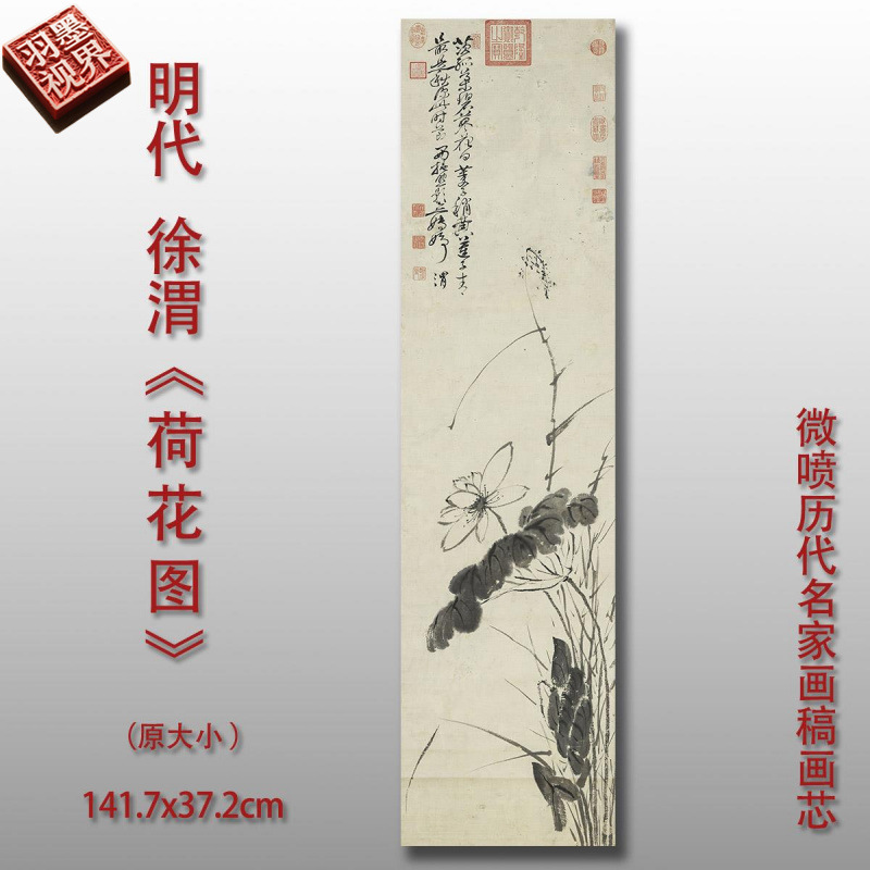 徐渭 荷花图 明国画微喷临摹复制品中式名画装饰画芯画稿底稿画心图片