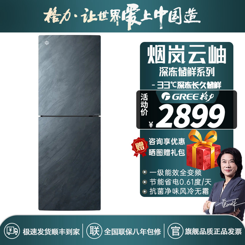 格力晶弘双门冰箱290升两门-33℃深冻家用一级变频节能省电冰柜