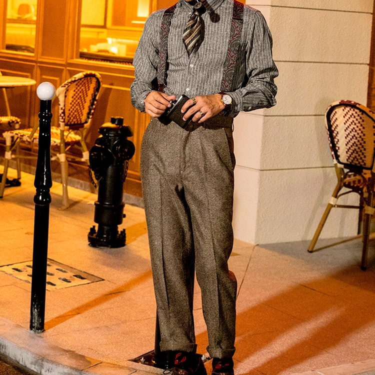 SOARIN YUPPIE复古人字纹九分西装裤男英伦商务修身直筒9分休闲裤