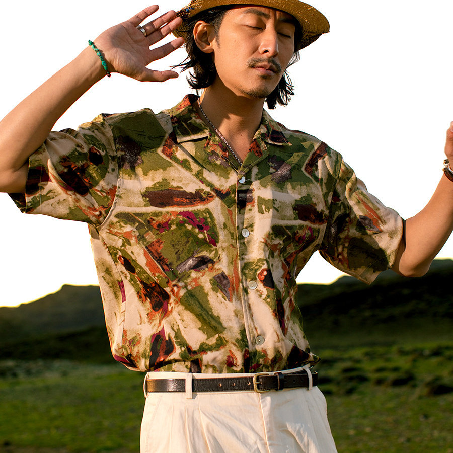 SOARIN YUPPIE复古英伦古巴领短袖衬衫男 Vintage休闲五分袖衬衣