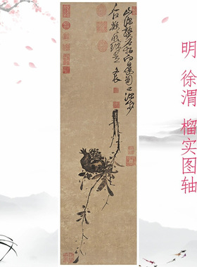 徐渭榴实图复古书画水墨花卉真