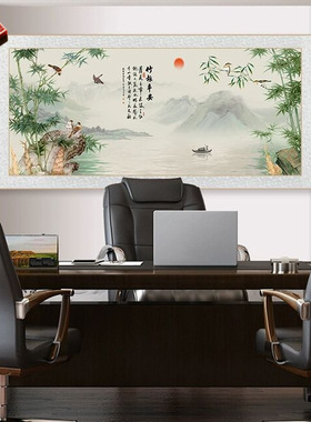青绿色翠竹图竹子国画客厅装饰画