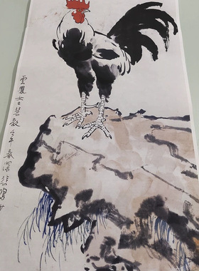 徐悲鸿国画真迹雄鸡图复古字画水