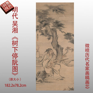 明吴湘树下停阮图微喷名家画芯高清临摹画稿范本绢布宣纸复制打印
