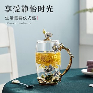 创意耐热早餐牛奶水杯家用带把透明玻璃杯子咖啡杯V少女果汁花茶