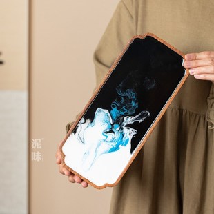 跨境仿古大漆树脂实木干泡茶盘家用简约茶台国风手W绘托盘隔热木