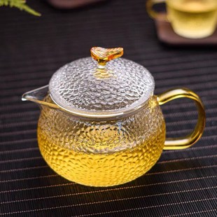 锤纹西施功夫茶壶茶具可电陶炉煮透明花茶壶 家用玻璃泡茶壶i套装