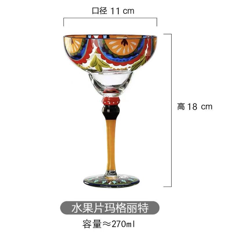 手绘个性创意玛格丽特杯彩v绘水晶玻璃杯三角杯高脚杯酒吧家居