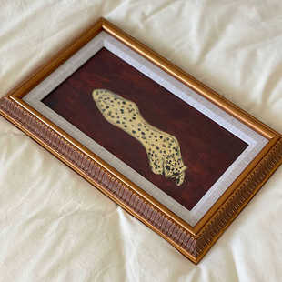 常玉复古画框欧式长方形可爱小豹子客厅餐厅斗柜书架玄关装饰画