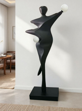 新款现代抽象人物雕塑摆件玻璃钢电镀工艺客厅装饰品黑色艺术摆设
