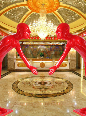 玻璃钢鞠躬迎宾人物雕塑售楼处酒店ktv商场展厅艺术落地灯摆件