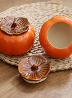 柿柿如意柿子摆件乔迁之喜u新居装饰礼物陶瓷茶叶储存密封罐子定