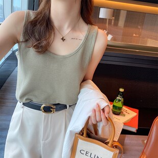 白色背心女2023新款秋冬加绒加厚吊带内K搭打底黑色宽松无袖上衣