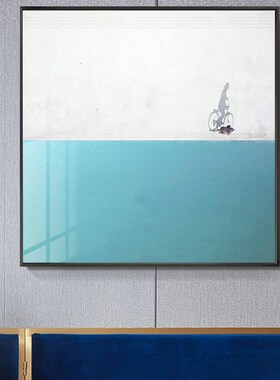创意风景客厅装饰画 北欧几何x建筑蓝色线条晶瓷画 玄关卧室墙挂