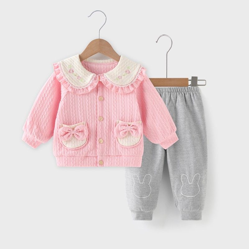 0一1岁半女宝宝装m童夹棉衣服洋气秋冬款婴小婴儿分体三件套装秋