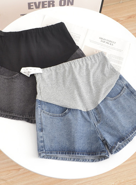 孕妇短裤女夏季外穿薄款夏天五分阔腿裤蓝色N打底牛仔短裤孕妇中