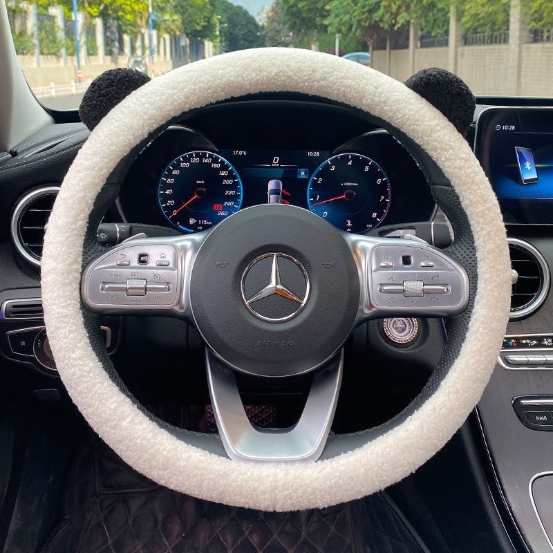 汽车方向盘套冬季短毛绒女可爱卡通把套J保暖防滑透气吸汗四季通