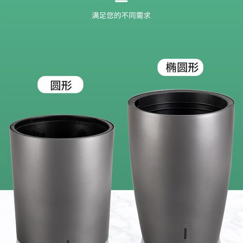 圆形烤漆懒人自吸水花盆简约树脂特K大号客厅落地盆可视水位