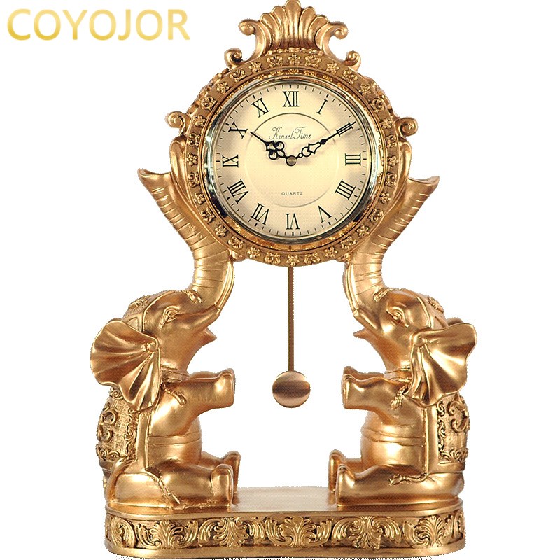 欧式大象钟表座钟台钟客厅创意桌面摆件时钟复古大号静音石英钟