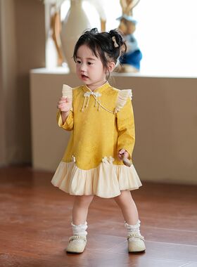 儿童连衣裙秋款女宝宝抓周旗袍0-3岁国风中式改良长袖公主裙3-6岁