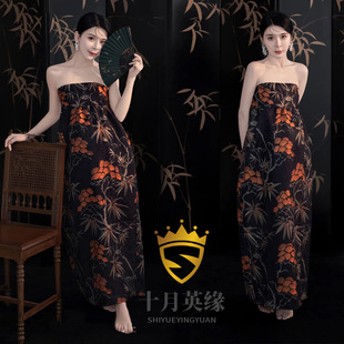 影樓孕婦裝 抹胸裙大肚孕媽寫真拍照攝影.孕婦照衣 日系復古新中式